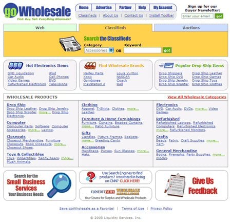 goWholesale homepage