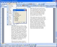 Working with columns in MS Word screen shot