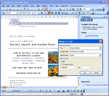 Mail merge screen shot