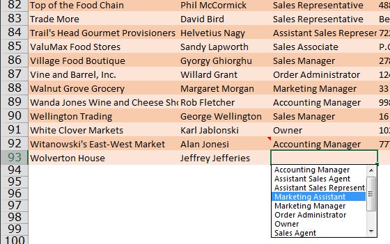 Excel tools: Dropdown lists