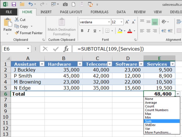 Excel tools: calculate with tables