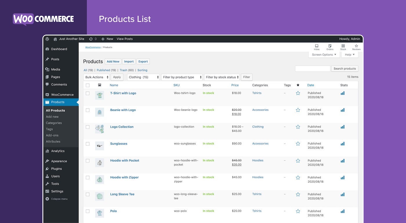 Screenshot of WooCommerce platform.